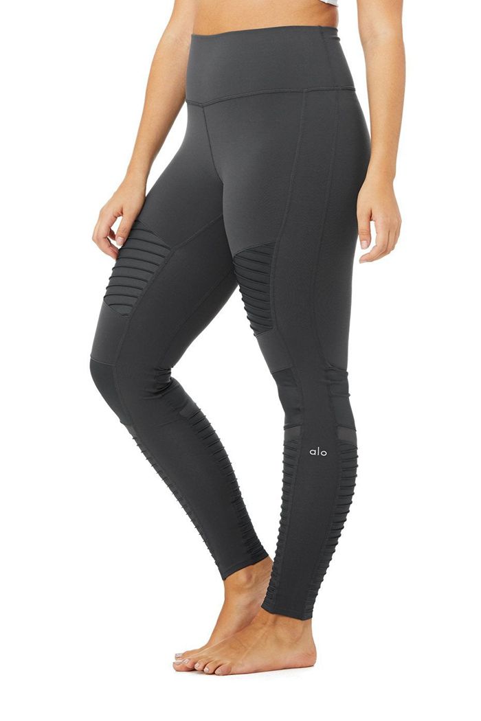 Dark Grey Alo Yoga High-Waist Moto Women's Leggings | 63947HIMS