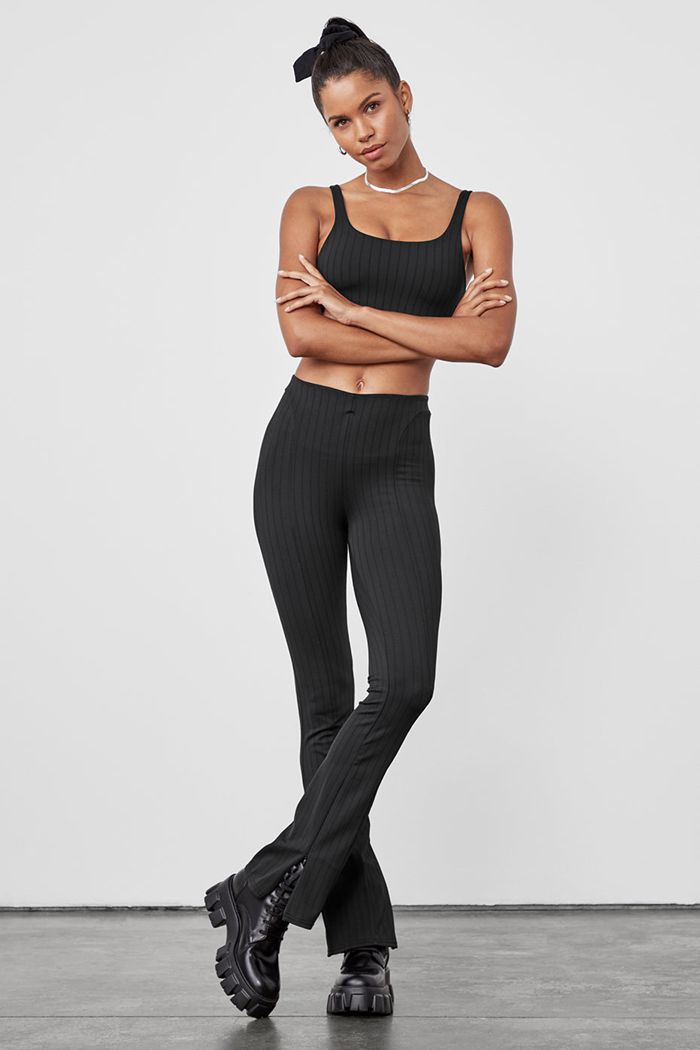 Dark Grey Alo Yoga High-Waist Pinstripe Zip It Flare Women's Leggings | 12403JLPF