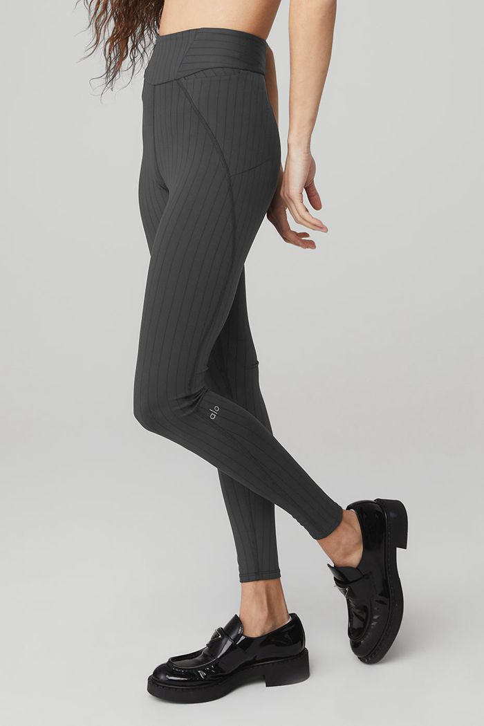 Dark Grey Alo Yoga Pinstripe Jacquard Extreme High-Waist Women's Leggings | 04283WLMA