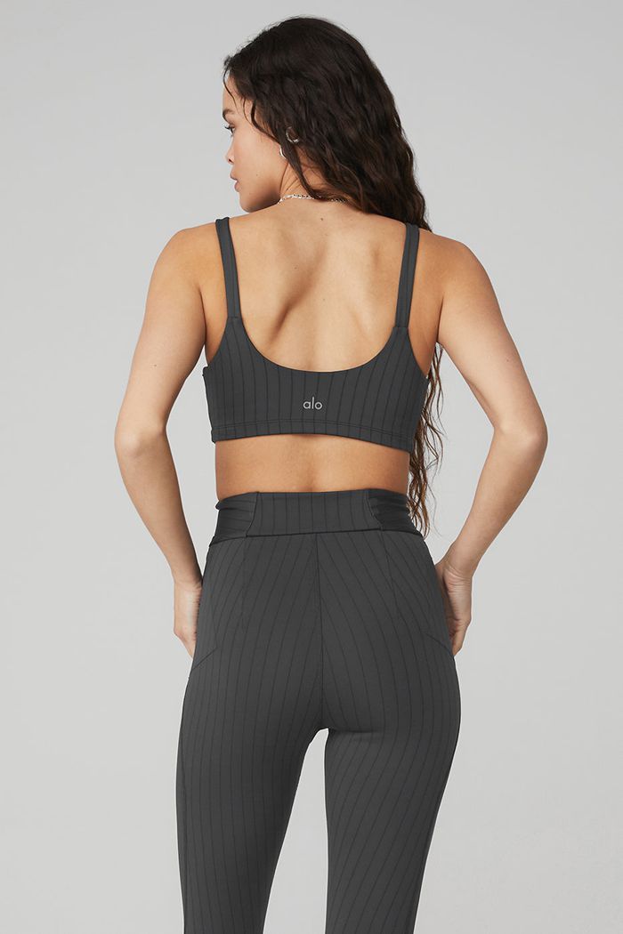 Dark Grey Alo Yoga Pinstripe Women's Bras | 06279ULPV