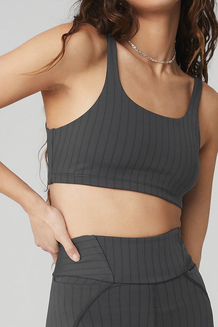 Dark Grey Alo Yoga Pinstripe Women's Bras | 06279ULPV