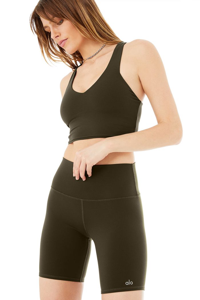 Dark Olive Alo Yoga Airbrush Real Women's Tank Tops | 02147QPFX