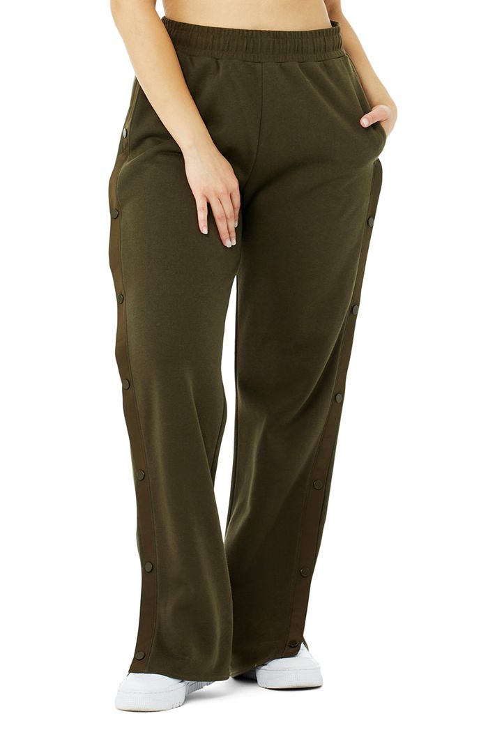 Dark Olive Alo Yoga Courtside Tearaway Snap Women's Pants | 83497ENLX