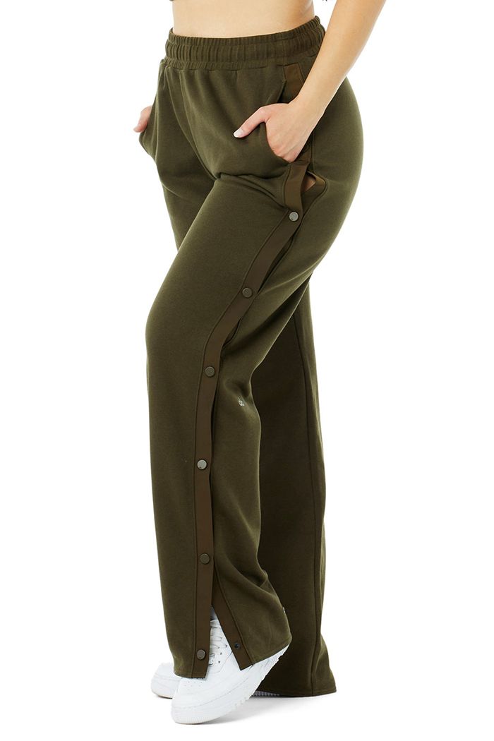 Dark Olive Alo Yoga Courtside Tearaway Snap Women's Pants | 83497ENLX