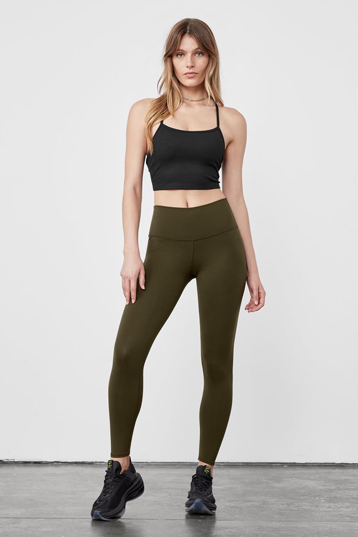 Dark Olive Alo Yoga High-Waist Airbrush Women's Leggings | 96435AYXM