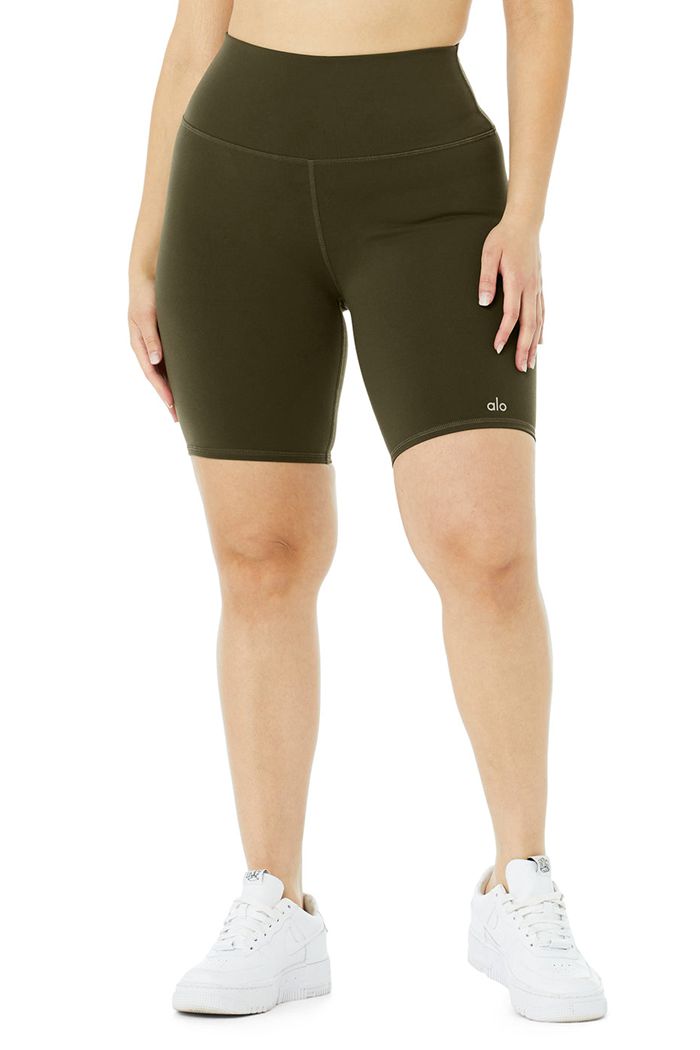 Dark Olive Alo Yoga High-Waist Biker Women's Short | 73249CAIF