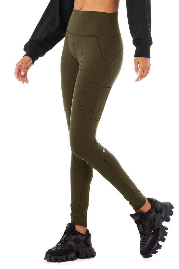 Dark Olive Alo Yoga High-Waist Cargo Women's Leggings | 91527XWZJ