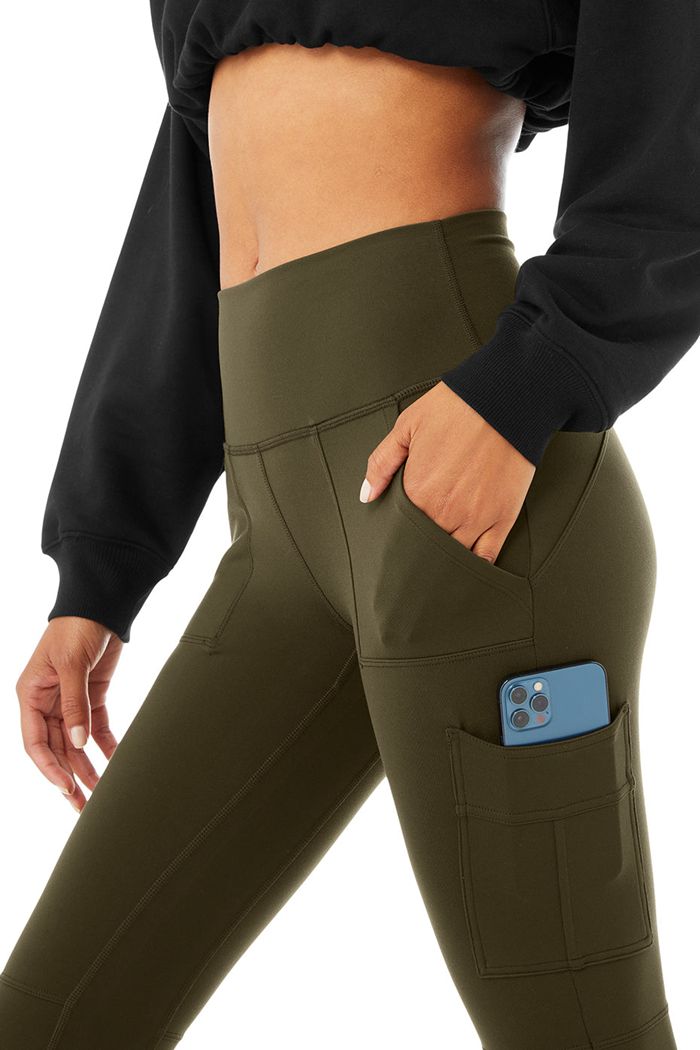 Dark Olive Alo Yoga High-Waist Cargo Women's Leggings | 91527XWZJ