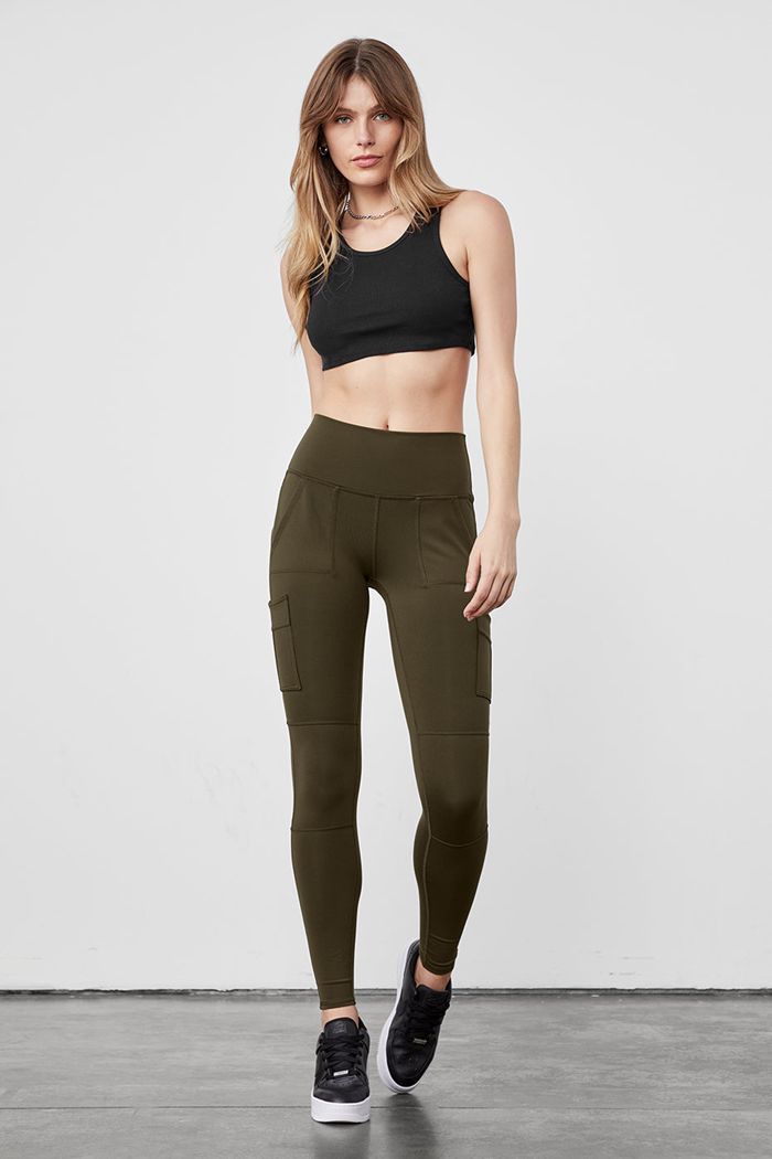 Dark Olive Alo Yoga High-Waist Cargo Women's Leggings | 91527XWZJ