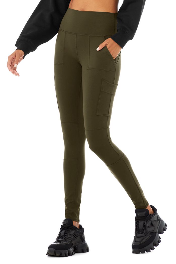 Dark Olive Alo Yoga High-Waist Cargo Women\'s Leggings | 91527XWZJ