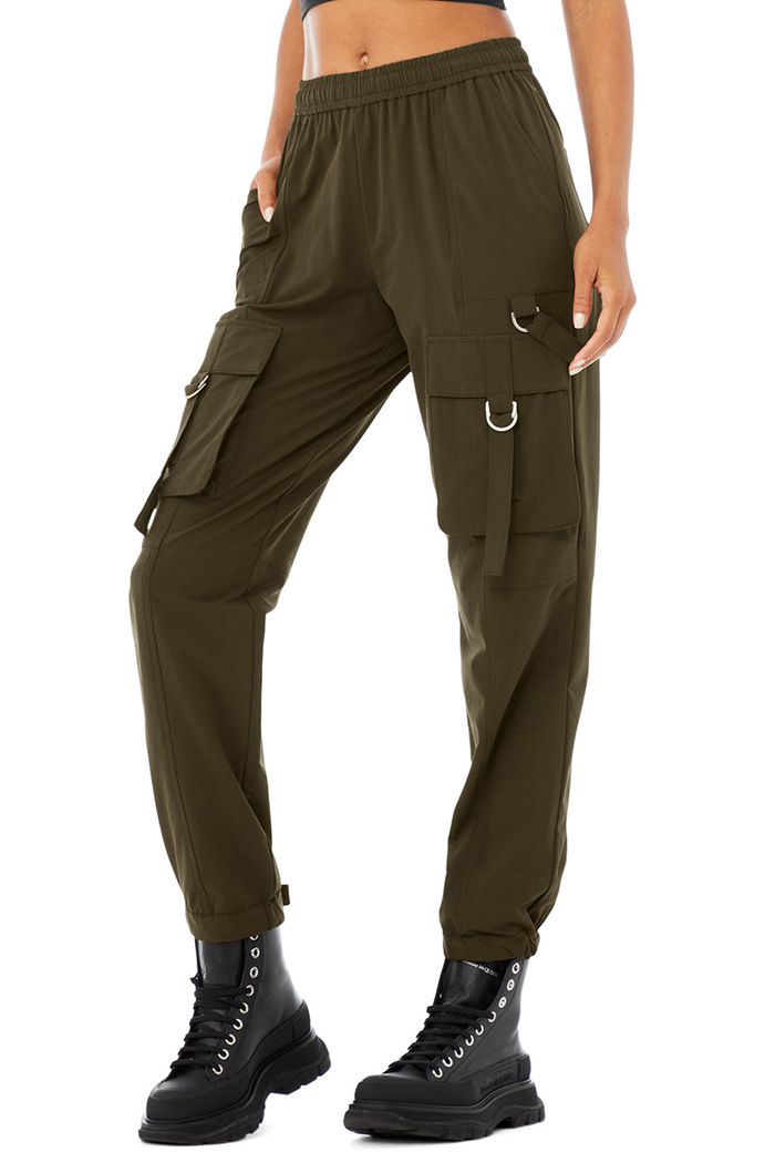 Dark Olive Alo Yoga High-Waist City Wise Cargo Women's Pants | 17053HAUI