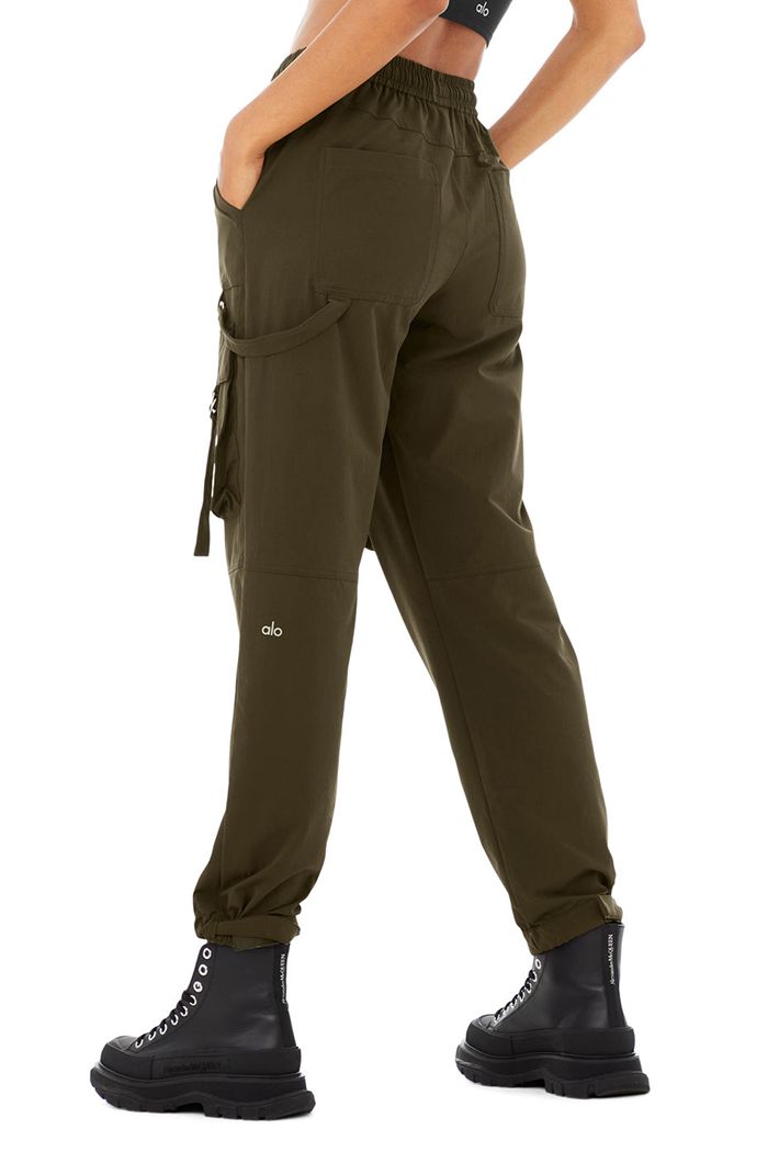 Dark Olive Alo Yoga High-Waist City Wise Cargo Women's Pants | 17053HAUI