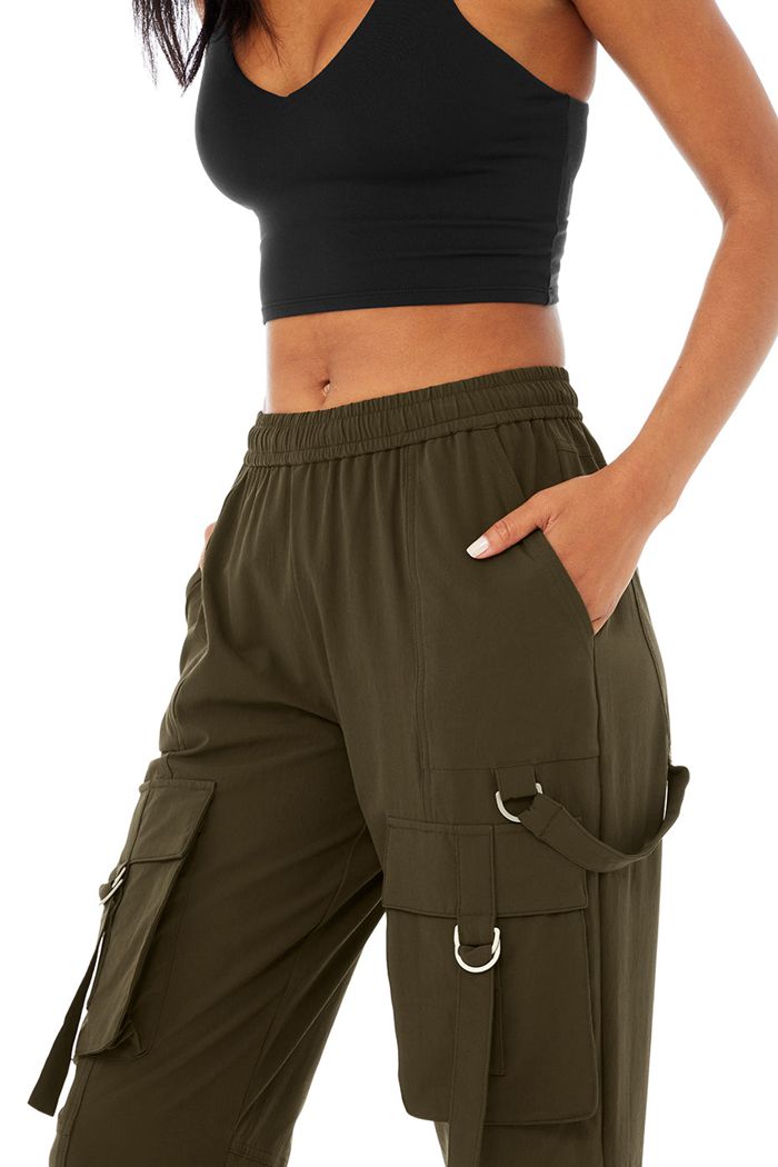 Dark Olive Alo Yoga High-Waist City Wise Cargo Women's Pants | 17053HAUI