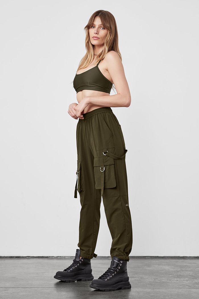 Dark Olive Alo Yoga High-Waist City Wise Cargo Women's Pants | 17053HAUI