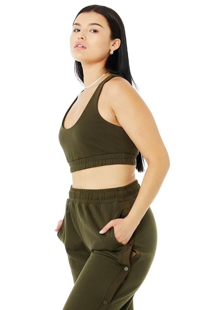 Dark Olive Alo Yoga Scoop Neck Sweatshirt Women's Bras | 47591CJOM