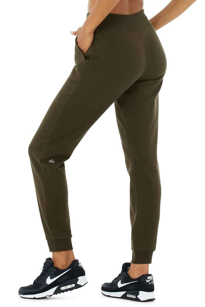 Dark Olive Alo Yoga Slick Zip Front Sweat Women's Pants | 78123JLPA