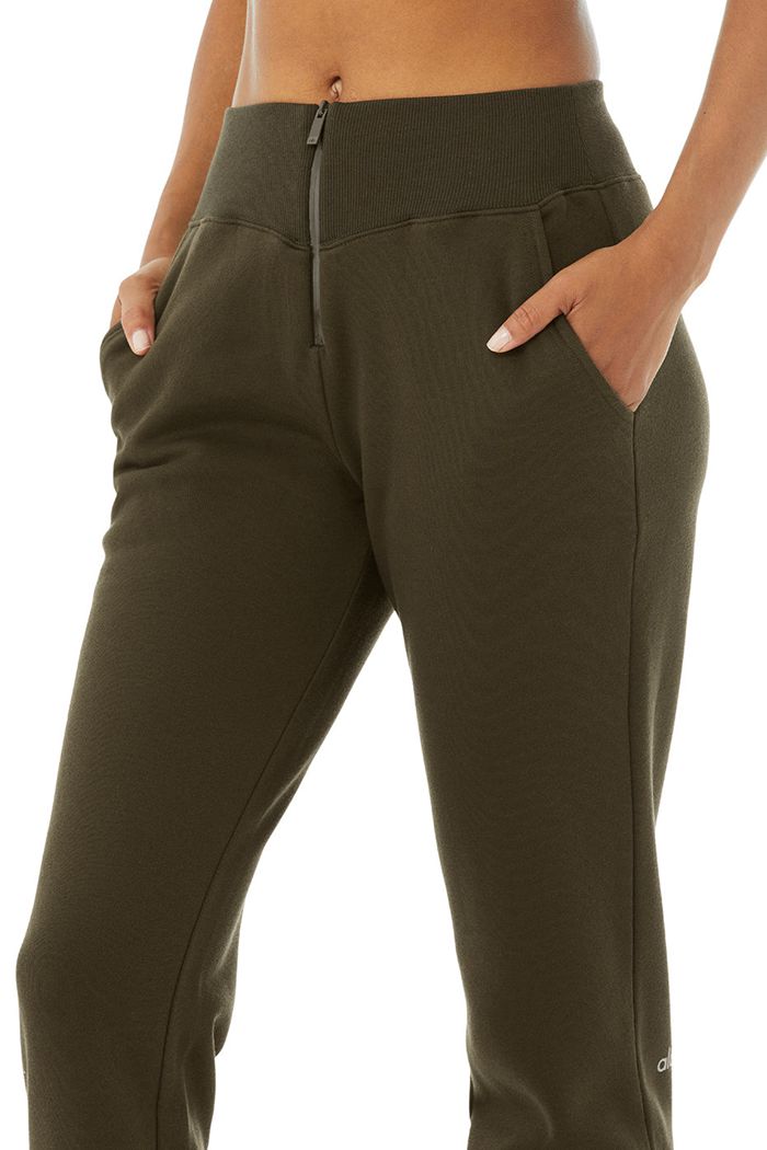 Dark Olive Alo Yoga Slick Zip Front Sweat Women's Pants | 78123JLPA