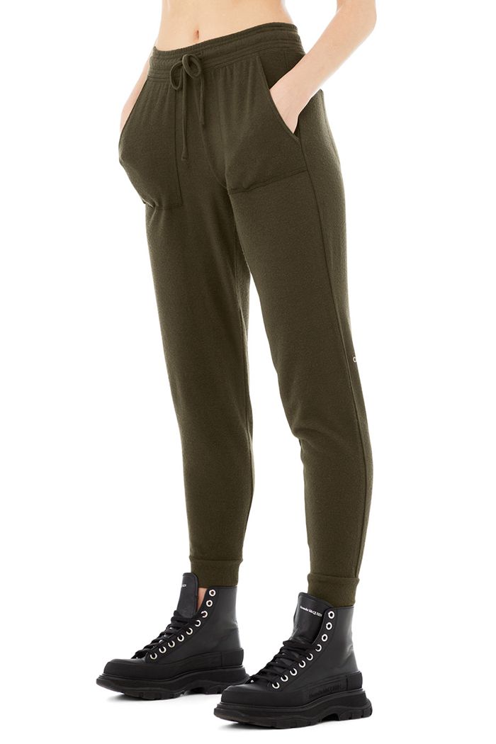 Dark Olive Alo Yoga Soho Sweat Women's Pants | 76452LKWR