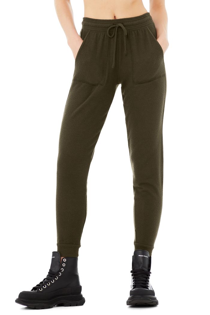 Dark Olive Alo Yoga Soho Sweat Women\'s Pants | 76452LKWR