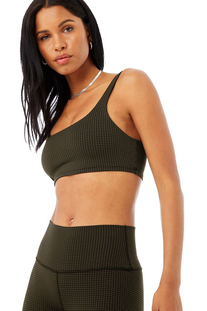 Dark Olive Black Alo Yoga Micro Houndstooth Women\'s Bras | 20186IEXU