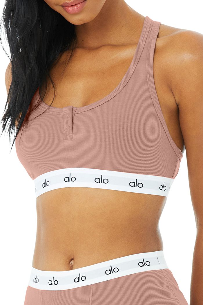 Dark Red Alo Yoga Icon Ribbed Henley Women's Bras | 75304XIAZ