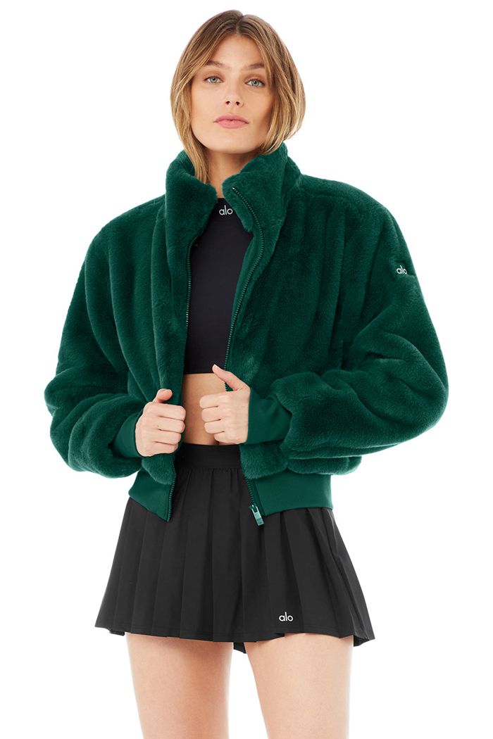 Dark Turquoise Alo Yoga Faux Fur Foxy Women's Jackets | 53718YIMQ