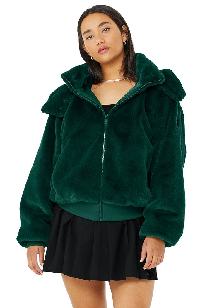 Dark Turquoise Alo Yoga Faux Fur Foxy Women's Jackets | 53718YIMQ