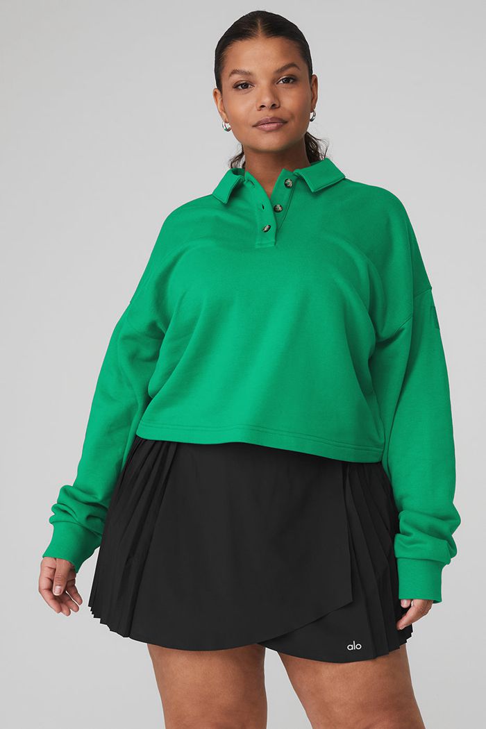 Green Turquoise Alo Yoga Polo Henley Women's Pullover | 43780MTYX