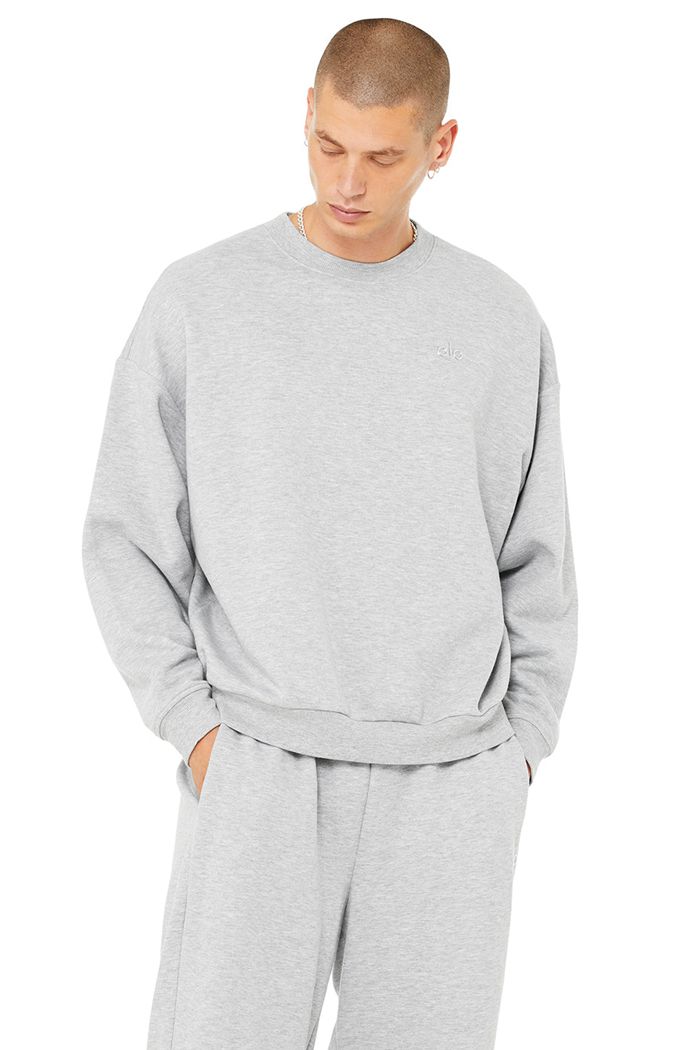 Grey Alo Yoga Accolade Crew Neck Men\'s Pullover | 60392LRGO