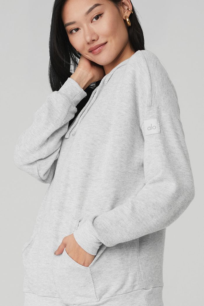 Grey Alo Yoga Alolux Cozy Women's Hoodie | 19206XDVT