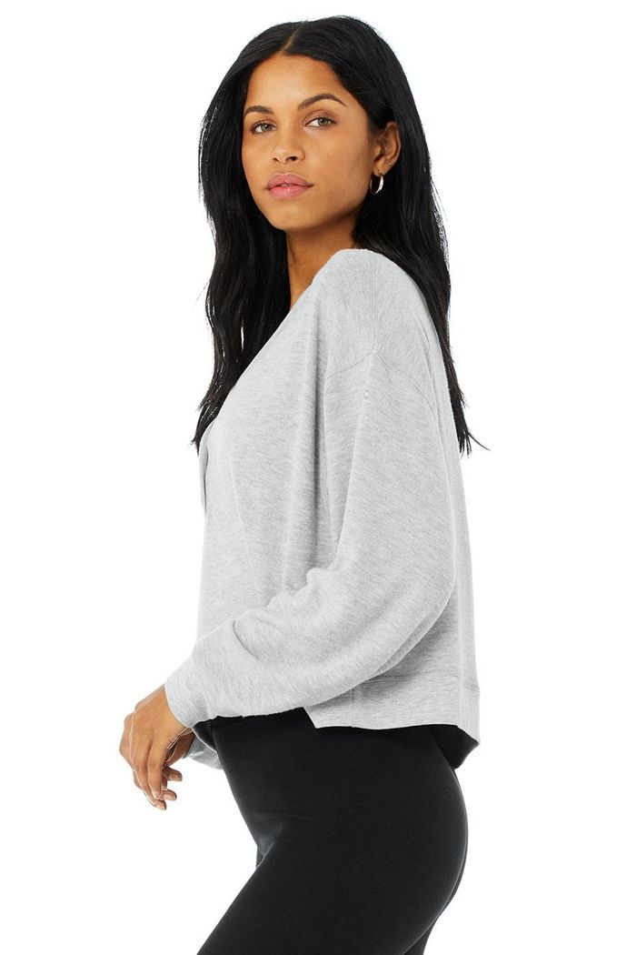 Grey Alo Yoga Alolux Soho Crop Henley Women's Long Sleeve | 05613KRAO