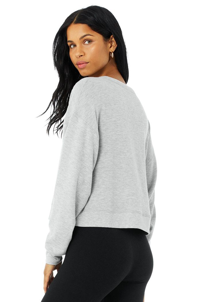 Grey Alo Yoga Alolux Soho Crop Henley Women's Long Sleeve | 05613KRAO