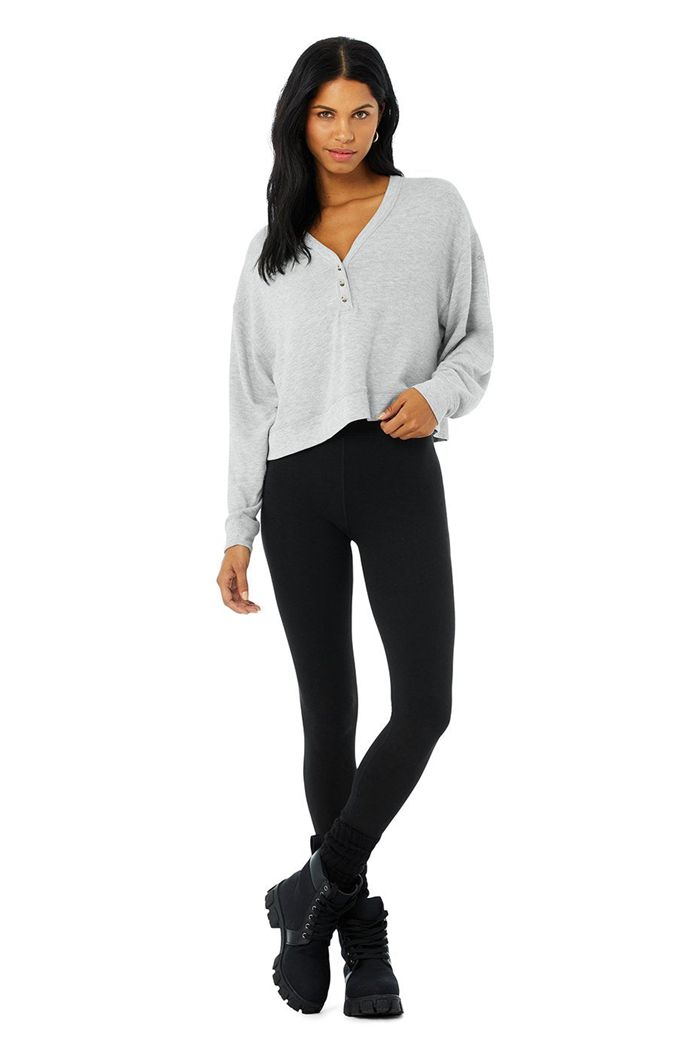 Grey Alo Yoga Alolux Soho Crop Henley Women's Long Sleeve | 05613KRAO