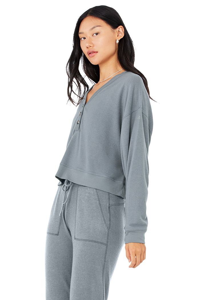 Grey Alo Yoga Alolux Soho Cropped Henley Women's Long Sleeve | 24396YHAK