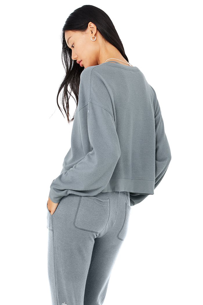 Grey Alo Yoga Alolux Soho Cropped Henley Women's Long Sleeve | 24396YHAK