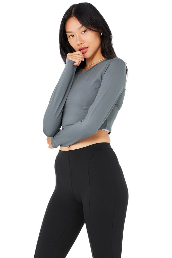 Grey Alo Yoga Alosoft Crop Finesse Women's Long Sleeve | 02769TLEX