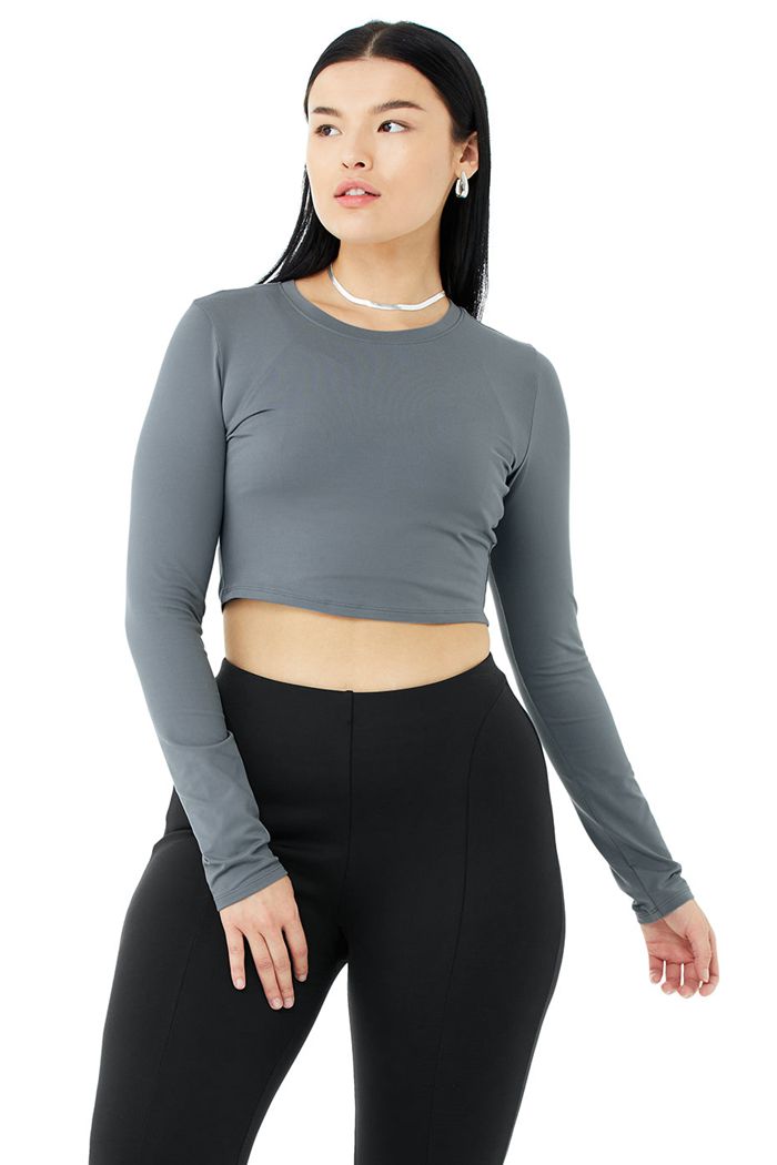 Grey Alo Yoga Alosoft Crop Finesse Women's Long Sleeve | 02769TLEX