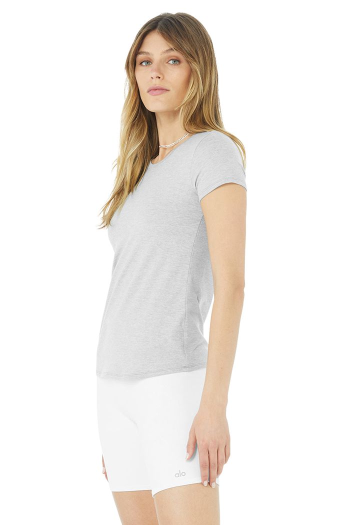 Grey Alo Yoga Alosoft Finesse Tee Women's Short Sleeve | 04196ZLQC