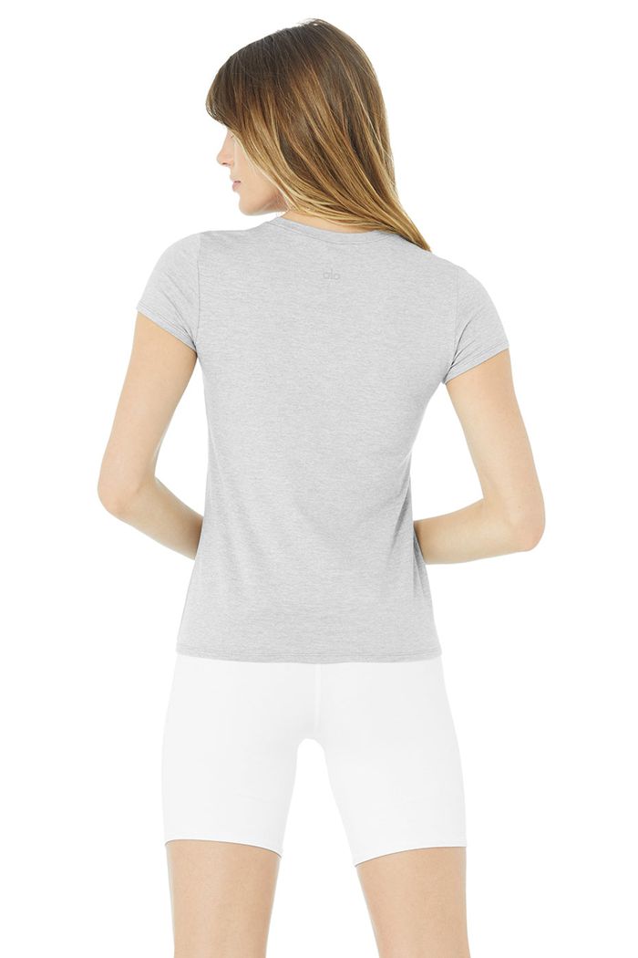 Grey Alo Yoga Alosoft Finesse Tee Women's Short Sleeve | 04196ZLQC