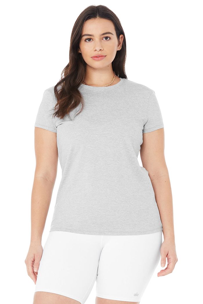 Grey Alo Yoga Alosoft Finesse Tee Women's Short Sleeve | 04196ZLQC