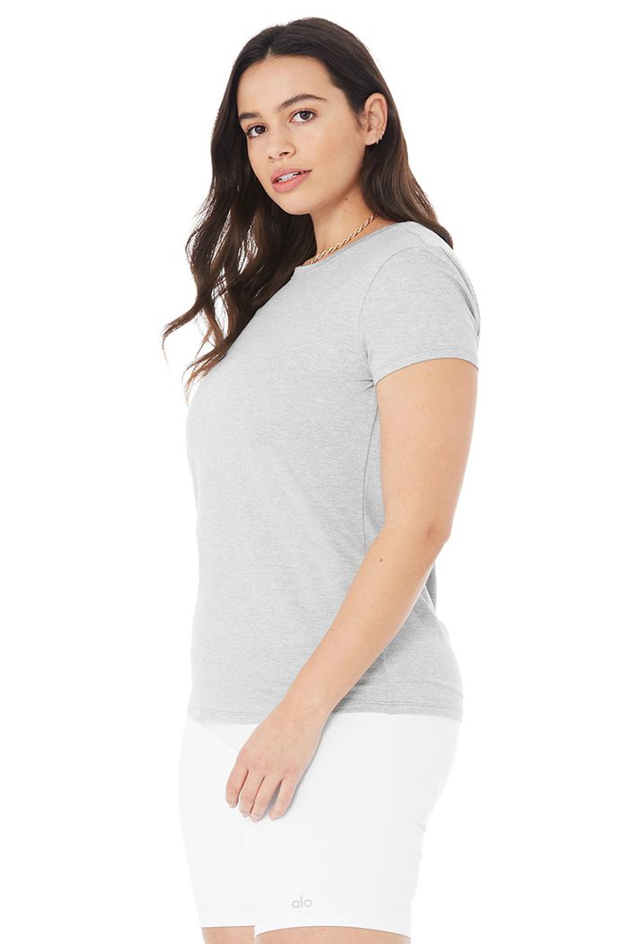 Grey Alo Yoga Alosoft Finesse Tee Women's Short Sleeve | 04196ZLQC