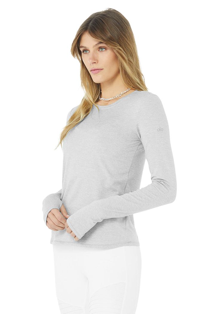 Grey Alo Yoga Alosoft Finesse Women's Long Sleeve | 38706LKXJ