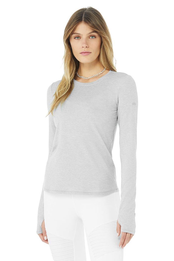 Grey Alo Yoga Alosoft Finesse Women\'s Long Sleeve | 38706LKXJ