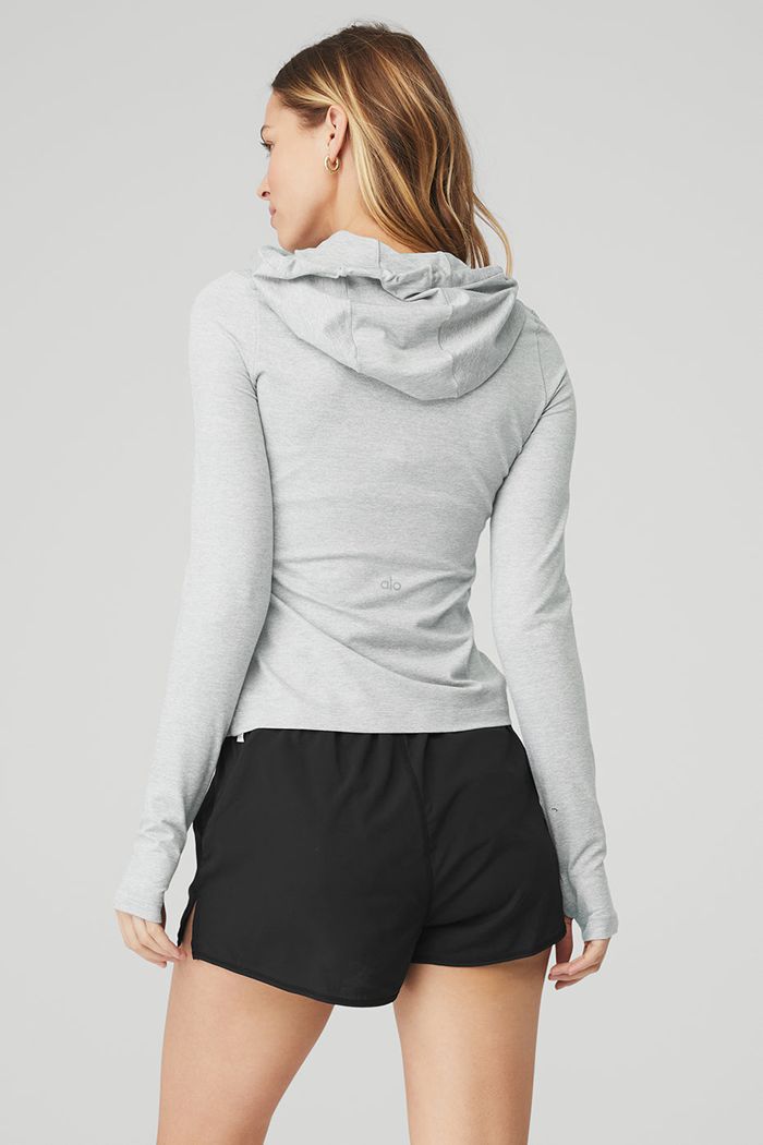 Grey Alo Yoga Alosoft Hooded Runner Women's Long Sleeve | 43785KYMZ