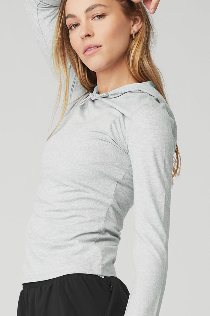 Grey Alo Yoga Alosoft Hooded Runner Women's Long Sleeve | 43785KYMZ