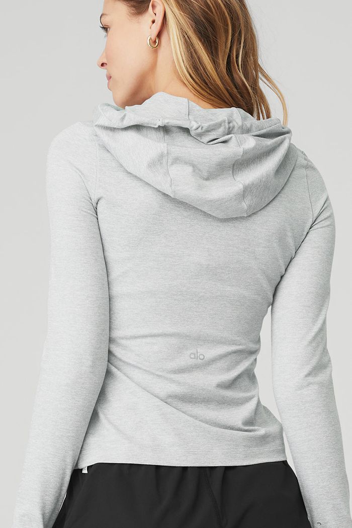 Grey Alo Yoga Alosoft Hooded Runner Women's Long Sleeve | 43785KYMZ