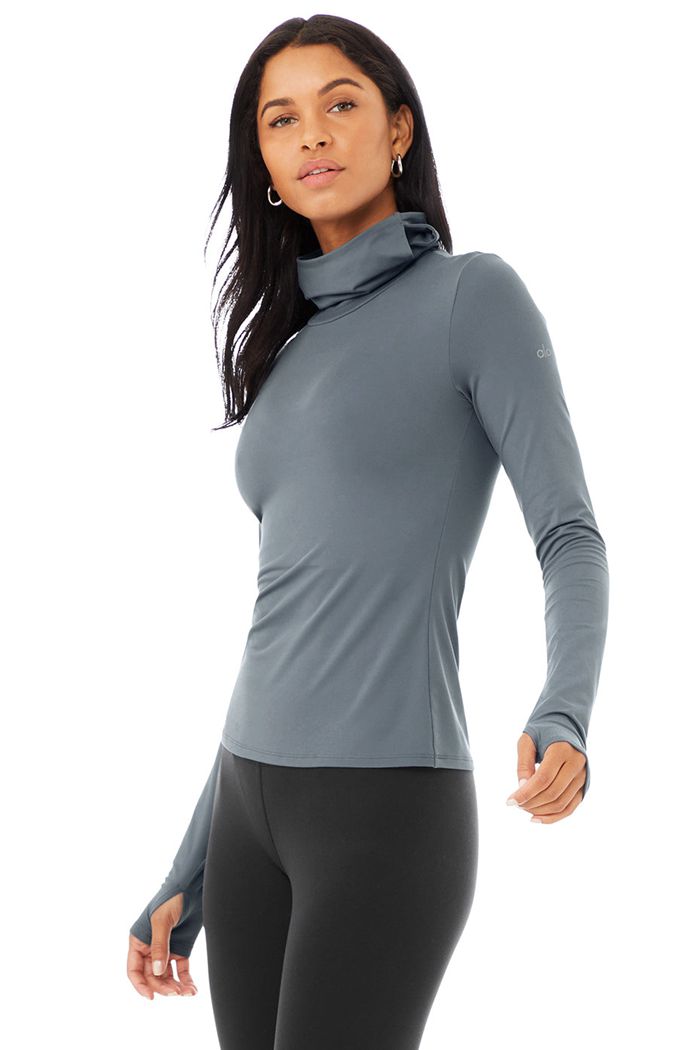 Grey Alo Yoga Alosoft Protection Turtleneck Women's Long Sleeve | 53976CBLA