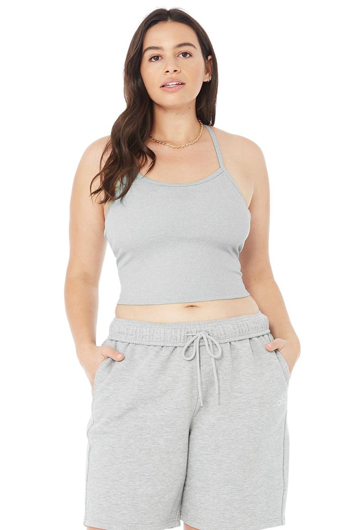 Grey Alo Yoga Alosoft Ribbed Crop Calm Women's Tank Tops | 86937OEDM