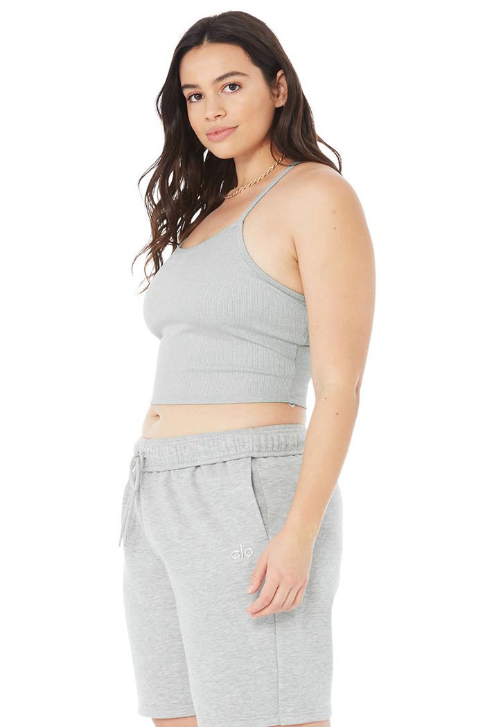 Grey Alo Yoga Alosoft Ribbed Crop Calm Women's Tank Tops | 86937OEDM