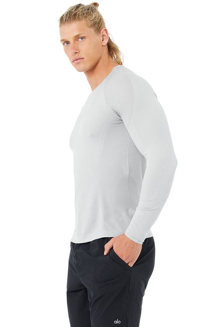 Grey Alo Yoga Amplify Seamless Men's Long Sleeve | 49568YRWM